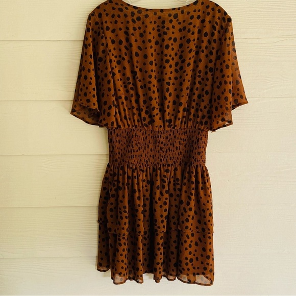 She + Sky Cheetah Print Tiered Smocked Waist Dress Med - Picture 6 of 8